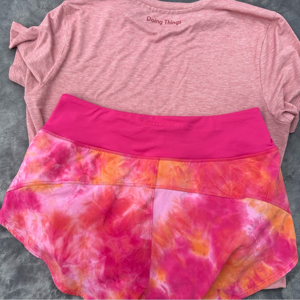Outdoor Voices Pink and Orange Tie-Dye Shorts set